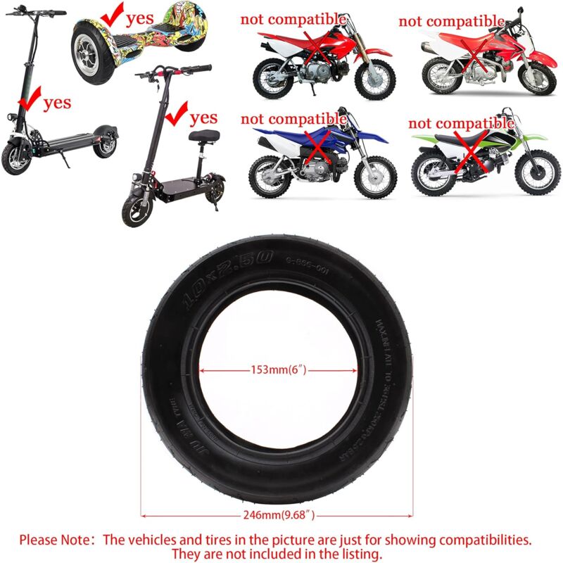 2 Pack Inner Tube 10X2.50 10" Replacement For 10 Inch Smart Self Balancing Electric Scooter For 36V 48V 400W 500W 800W