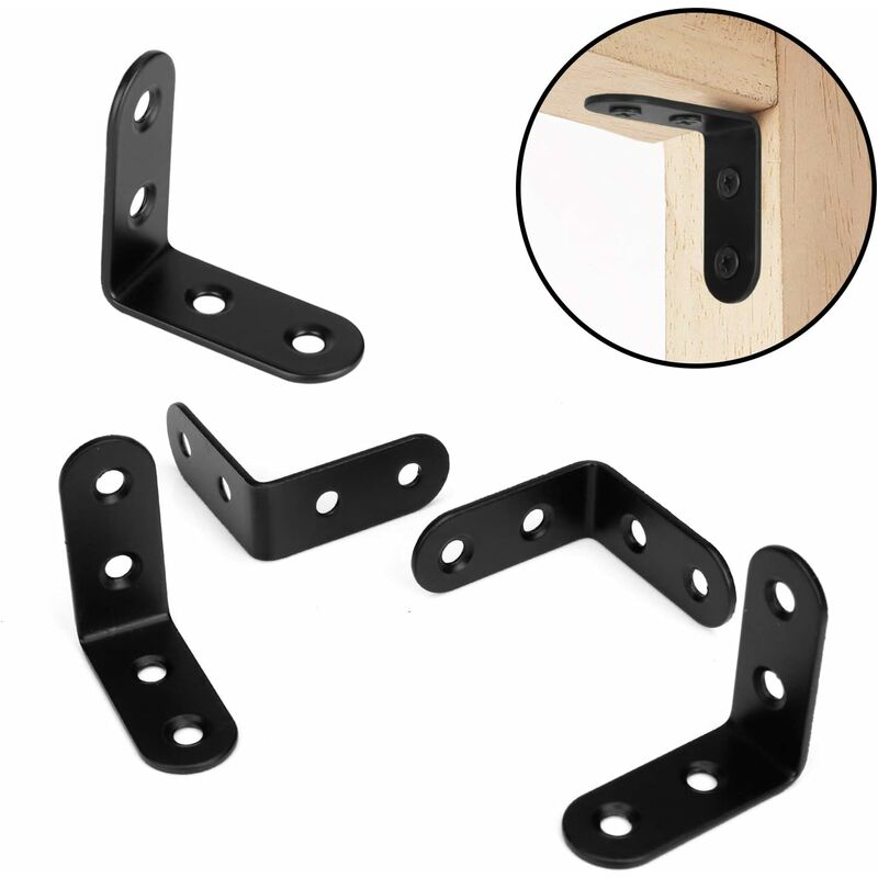 Black Right Angle Bracket L Shaped Metal Corner Braces With Screws For Wood Furniture Cupboard Support 20 pcs 40 18Mm