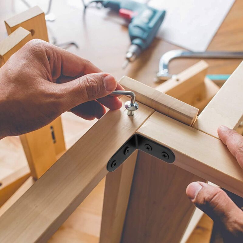 Black Right Angle Bracket L Shaped Metal Corner Braces With Screws For Wood Furniture Cupboard Support 20 pcs 40 18Mm