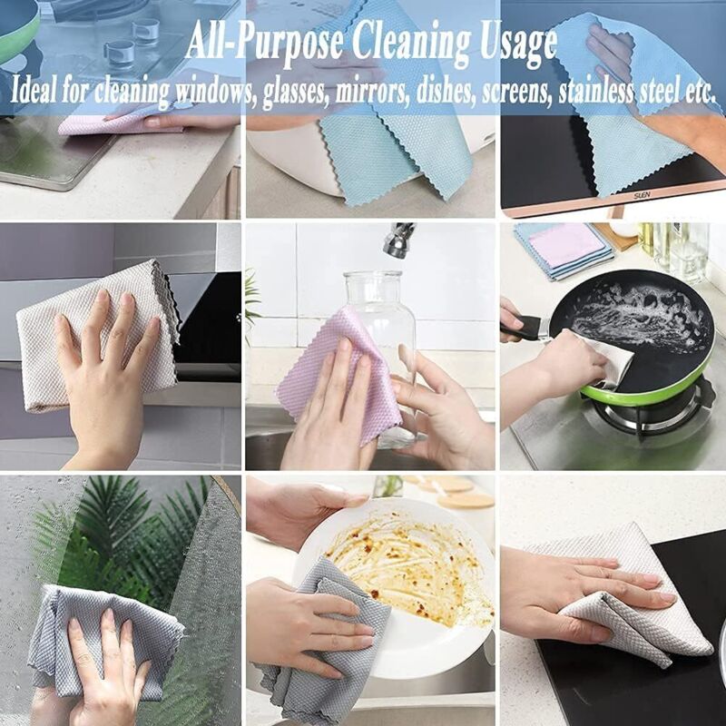 Microfiber Cleaning Cloths 10 Fish Scale Cleaning Cloth 25X25Cm, Eco-Friendly Reusable Towel For Kitchen Glass Car