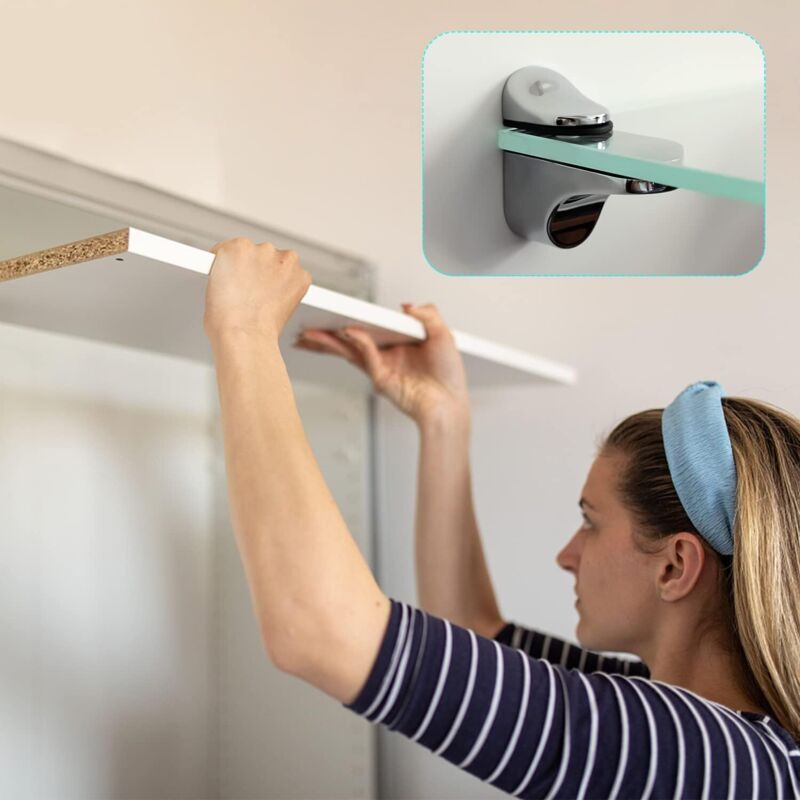 2-Piece Adjustable Glass Shelf Bracket, Support For 5-21Mm Thickness Wood/Glass Shelves