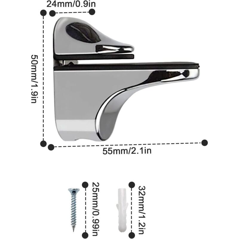 2-Piece Adjustable Glass Shelf Bracket, Support For 5-21Mm Thickness Wood/Glass Shelves