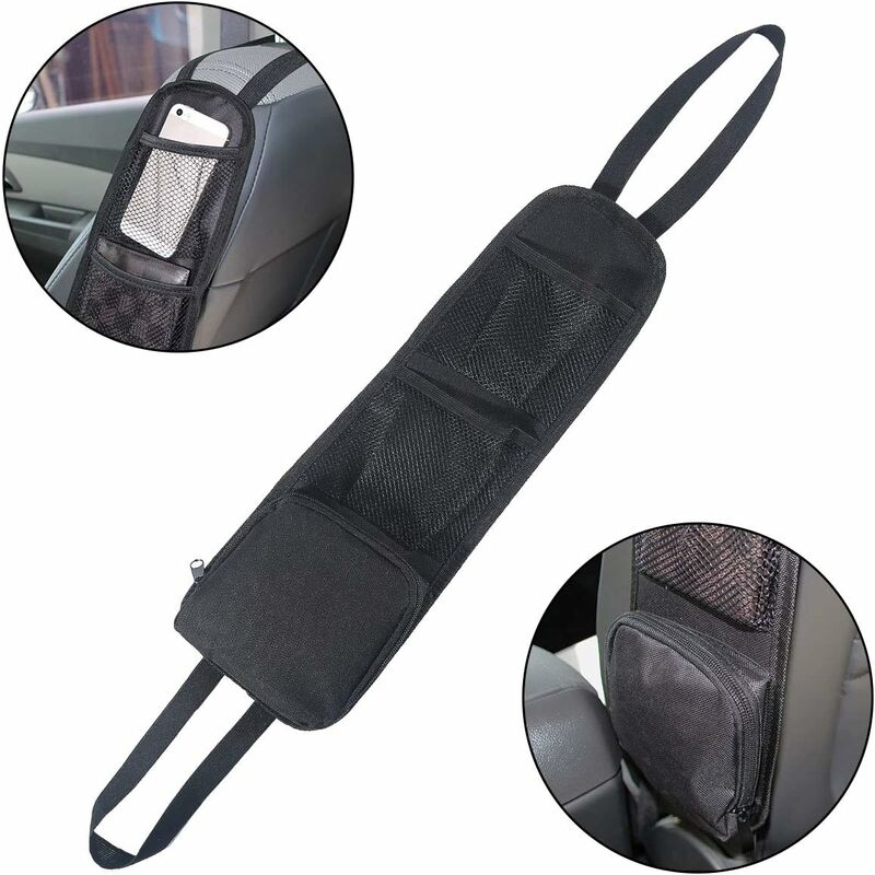Seat Side Organizer, Storage Bag, Phone Holder, Mesh Pocket For All Front Passenger Car Seats For Cars, Trucks