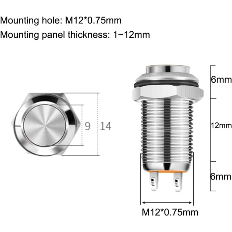 4 pcs 12Mm 3A 12V/24V/125V/250V Ac Self-Locking Waterproof Push Button Switch Nickel Plated Copper On Off Push Button