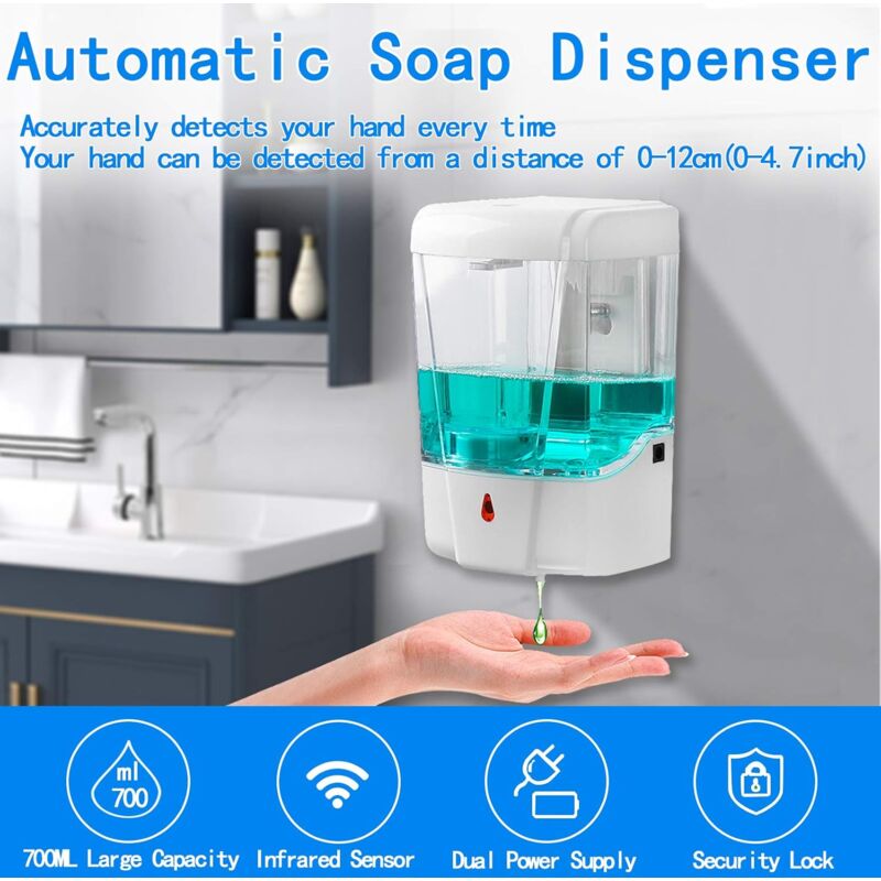 Automatic Hand Soap Dispenser, 700Ml Wall Mounted Soap Dispenser, Touchless Hand Sanitizer Shampoo Dispenser, Touchless