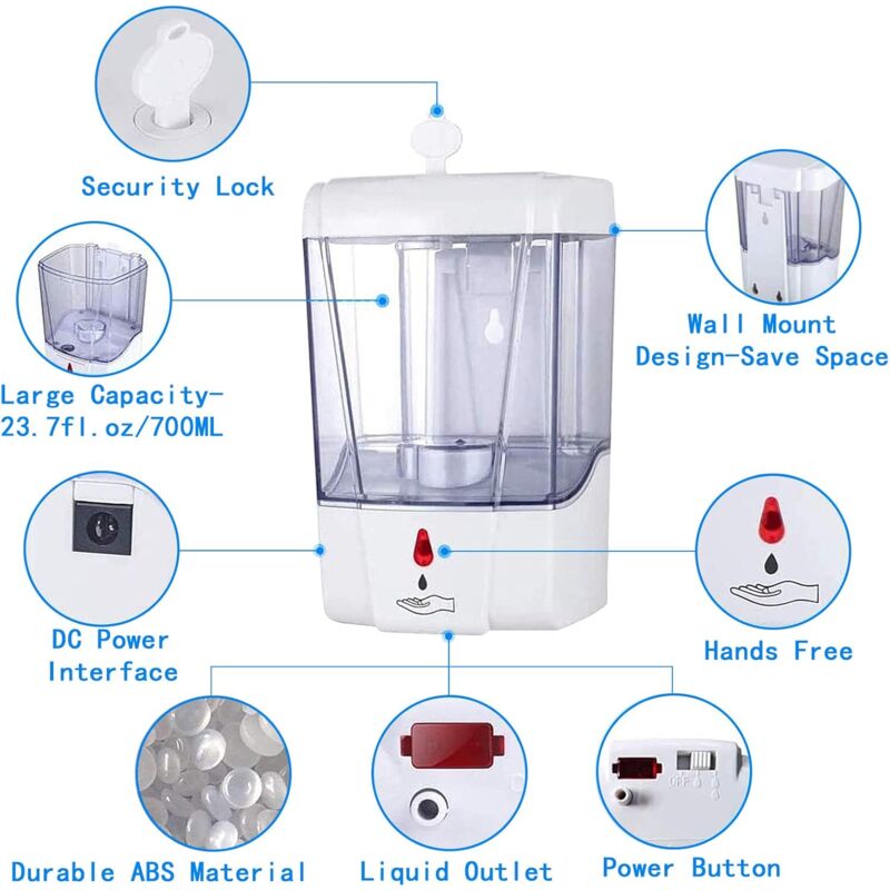 Automatic Hand Soap Dispenser, 700Ml Wall Mounted Soap Dispenser, Touchless Hand Sanitizer Shampoo Dispenser, Touchless