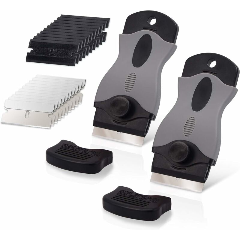 2 pcs Ceramic Hob Scraper With 10 Plastic Scrapers + 10 Metal Blades, Ceramic Hob Scraper For Removing Labels, Black