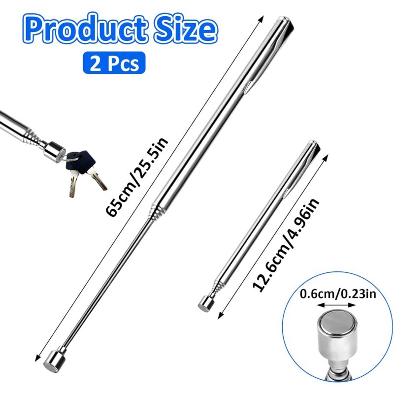 2 Pack Telescopic Magnetic Pick Up Tools With Pocket Clip, 0.7Kg Extendable Metal Magnetic Grabber Tools For Picking Up