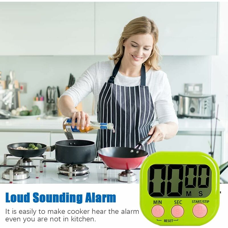 Magnetic Kitchen Timer With Large Lcd Display, Timers For Cooking, Study, Loud Alarm And Countdown Green