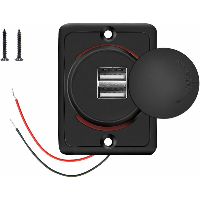 Car Usb Charger, 3.1A 12V/24V Usb Control Panel, Dual Port Charger Power Socket, 2 Port Adapter, For Car, Marine, Rv,
