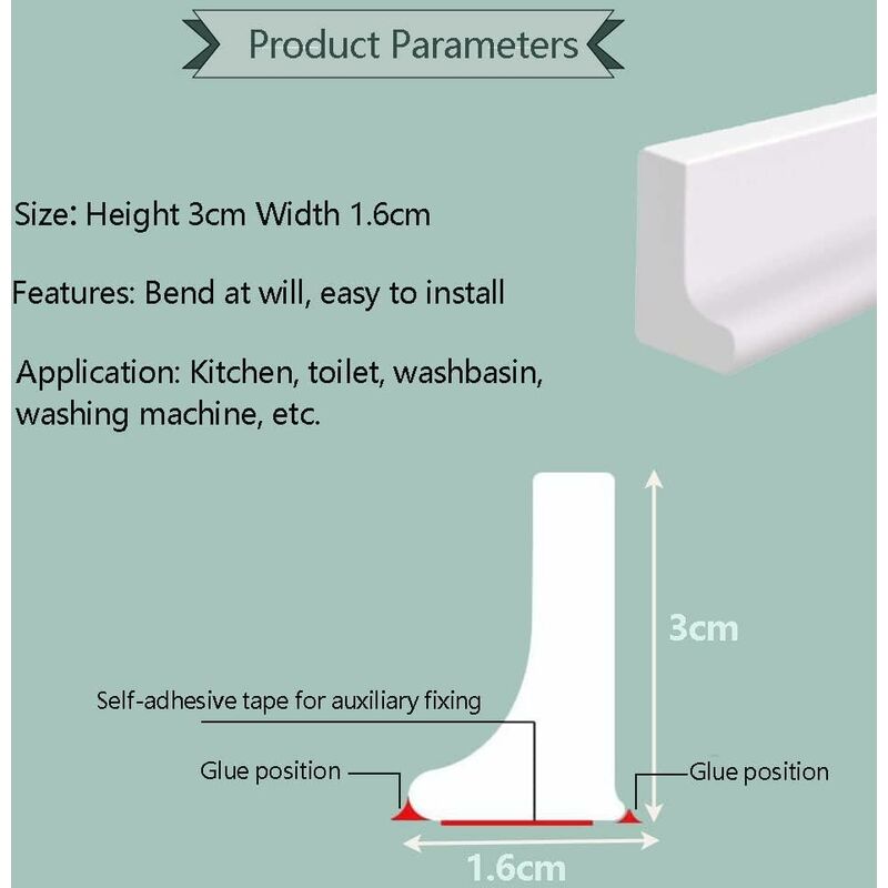 2M/78In Silicone Shower Threshold Water Barrier, Wet ROom Floor Water Barrier, Bathroom Water DAm, Shower Sealing