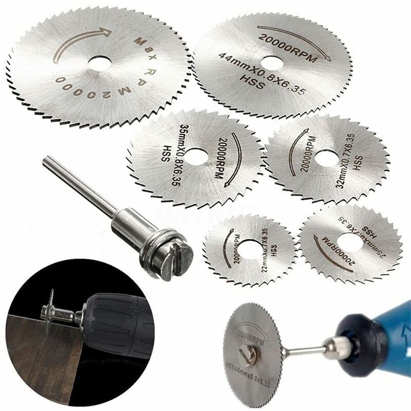 6 pcs Hss Saw Blades Set With 1Pc 1/8" Shank Extension ROd, Cutting Wheel Set For ROtary Tools