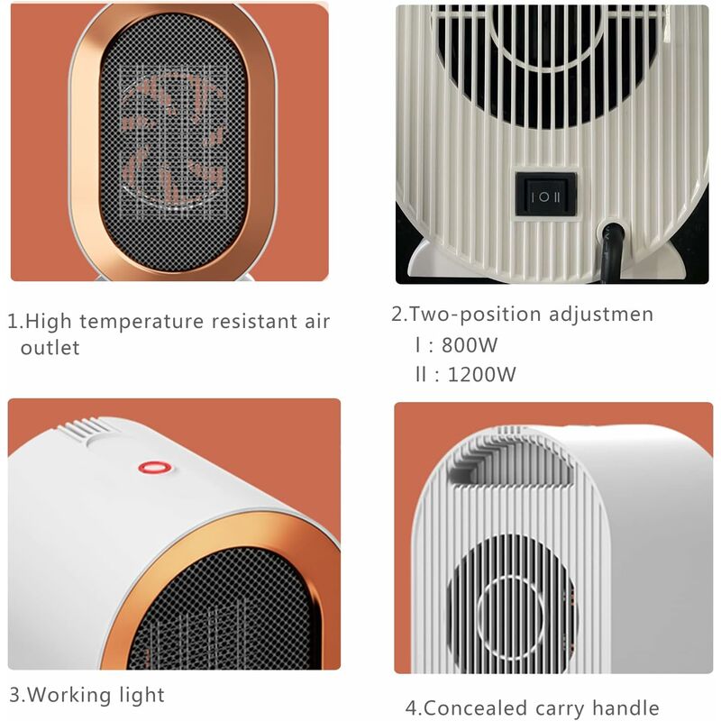 1200W Electric Ceramic Fan Heater With 2 Heat Settings And Overheat Protection Fast Heating And Quiet With Low Energy