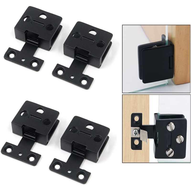 Glass Cabinet Door Hinge 4 pcs Wine Cabinet Clamp Display Door Hinge, Matte Black Zinc Alloy, No Drilling