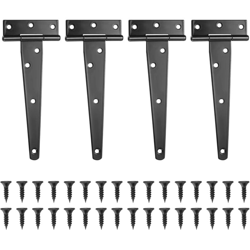 4 Pack Hinges, Black Barn Door Hinges, Door Hinges, Stainless Steel Flat Hinge For Gates, Closet - 6 Inch