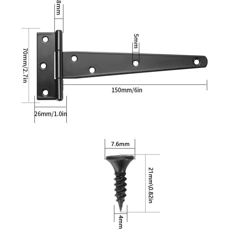 4 Pack Hinges, Black Barn Door Hinges, Door Hinges, Stainless Steel Flat Hinge For Gates, Closet - 6 Inch