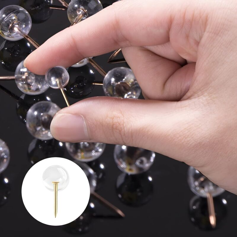 150 pcs Large Size 9.5Mm Gold Push Pins ROund Head Gold Steel Thumb Tacks With Clear Plastic ROund Head Thumb Tacks For