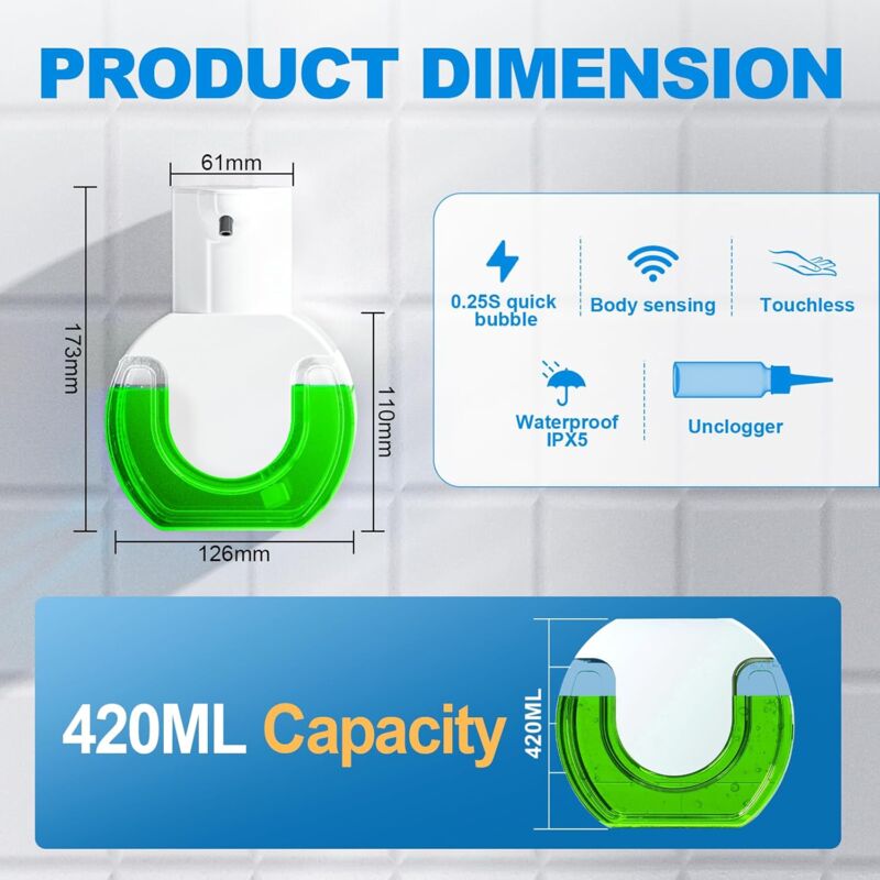 Automatic Soap Dispenser Touchless Liquid Soap 420Ml, Automatic Liquid Soap Dispenser For Kitchen, With 4 Adjustable