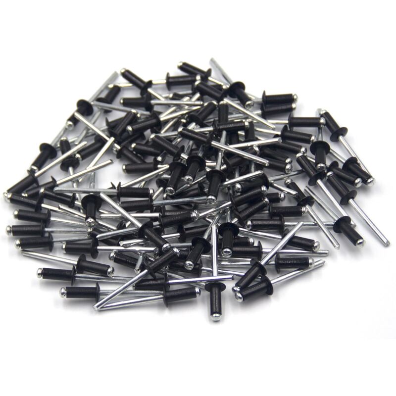 100 pcs 4.8 X 12Mm Aluminum Blind Rivets, Open End Rivets, Pop Rivets, Pack Of 100 (Black)
