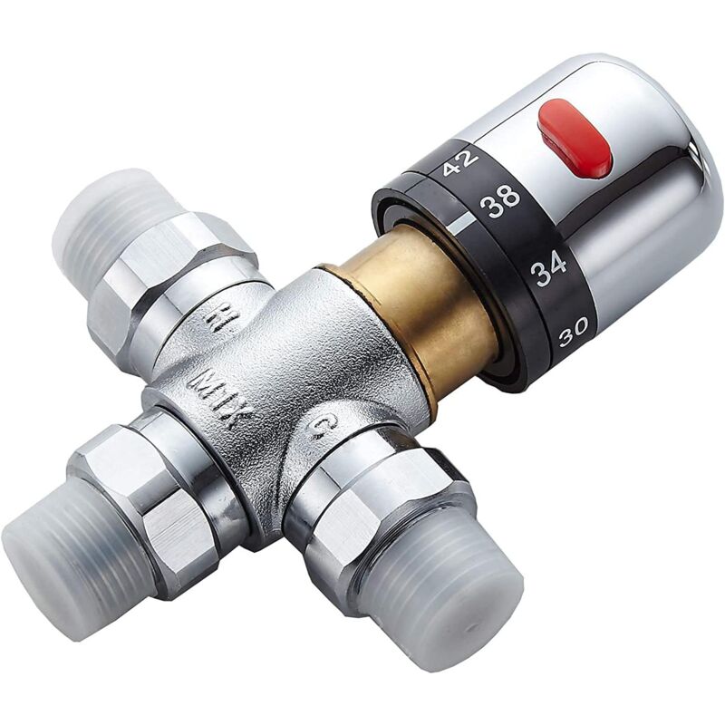 Mixing Valve, Hardened Brass Valve, Thermostatic Valve, Lead-Free Solid Brass, G1/2 Inch Male Connections With Check