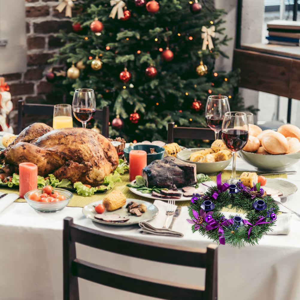 Advent Candle Holder Wreath Metal Base Christmas Decoration Golden Ornaments 4 Cones 4 Ribbons 4