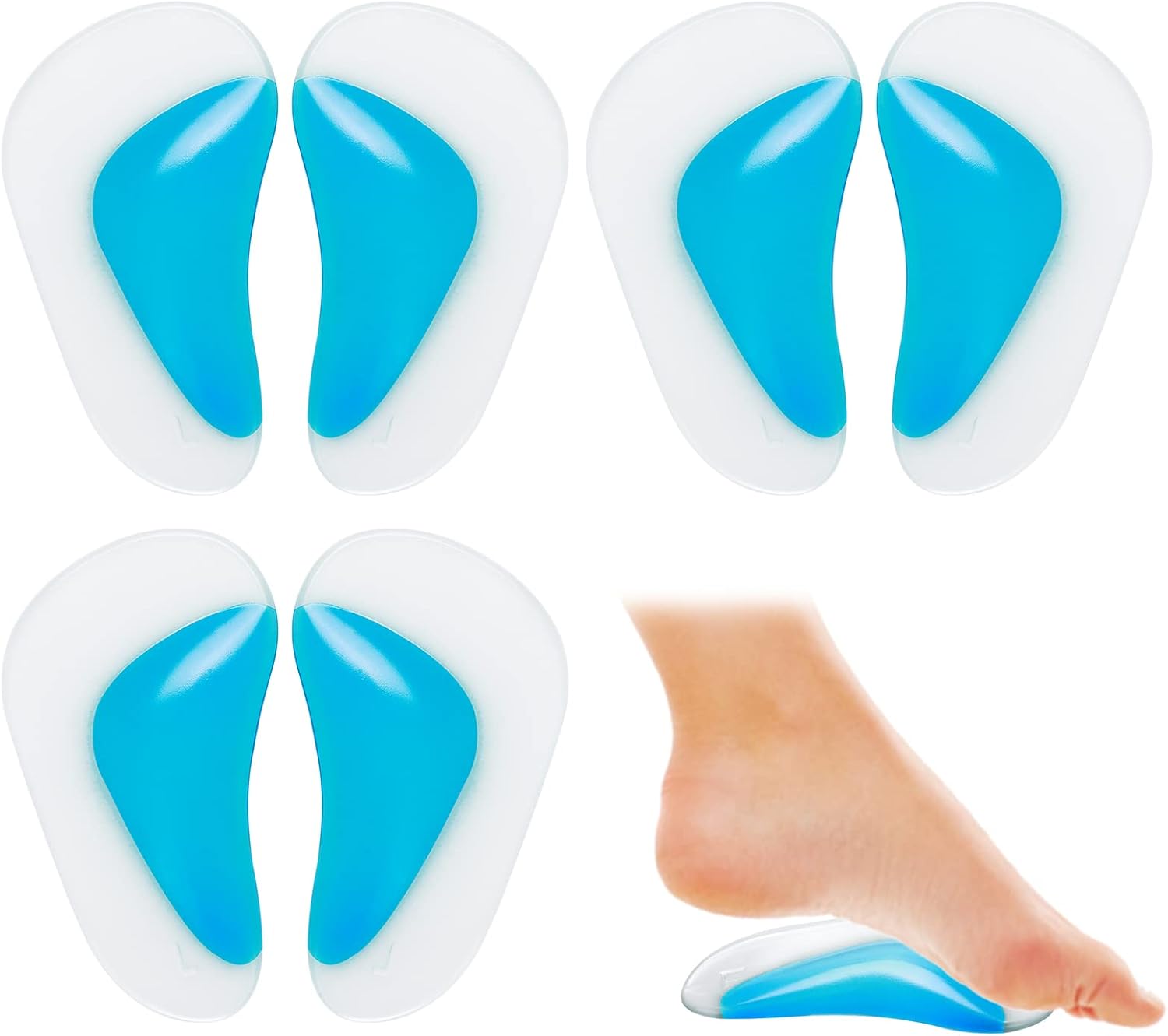 Orthopedic Gel Insoles 3 Pairs for Arch Support Plantar Fasciitis Silicone Shoe Inserts