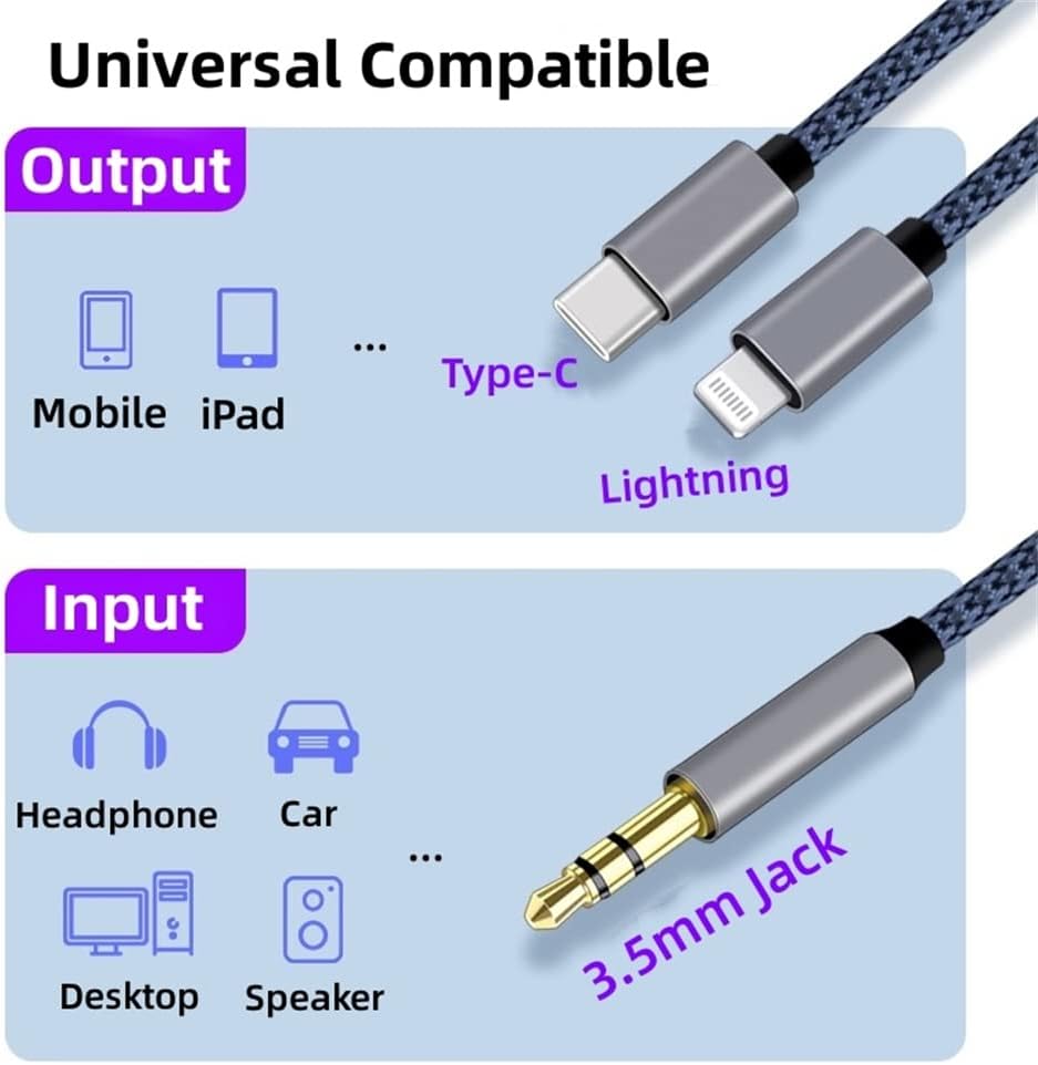 USB C \u0026 Lightning to 3.5mm Aux Audio Adapter Cable Braided Nylon