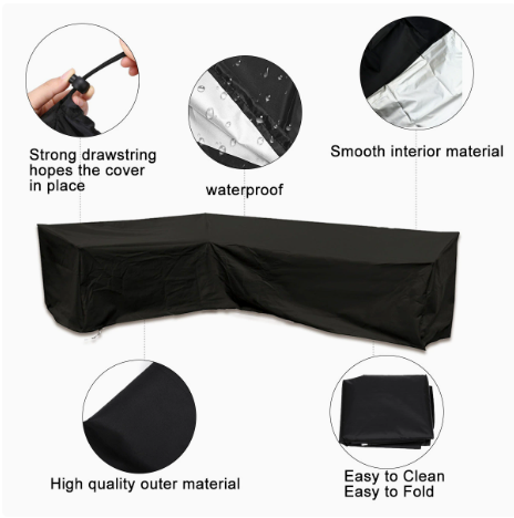 12 Sizes L-Shape All-Weather Cover Waterproof Rattan Corner Furniture Protector Garden Patio Outdoor Sofa Cover Dust Cover270*200*82cm