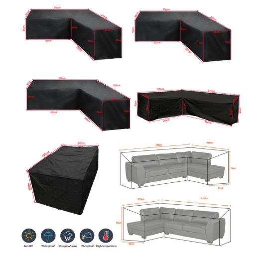 12 Sizes L-Shape All-Weather Cover Waterproof Rattan Corner Furniture Protector Garden Patio Outdoor Sofa Cover Dust Cover270*200*82cm