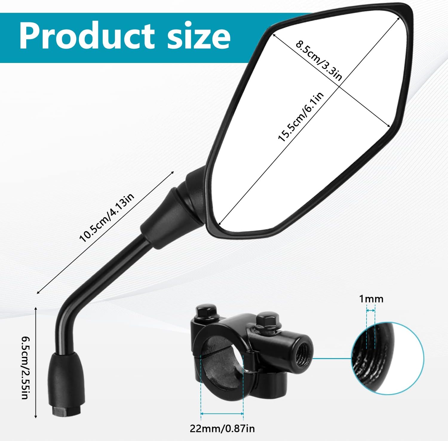 Motorcycle Rearview Mirrors Universal Pair Compatible with Motorcycles