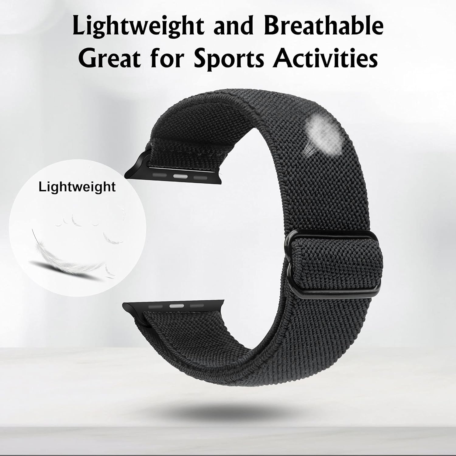 Apple Watch Stretch Band Compatible with Apple Watch 45mm 44mm 42mm Adjustable Sport Bracelet for Men and Women Black
