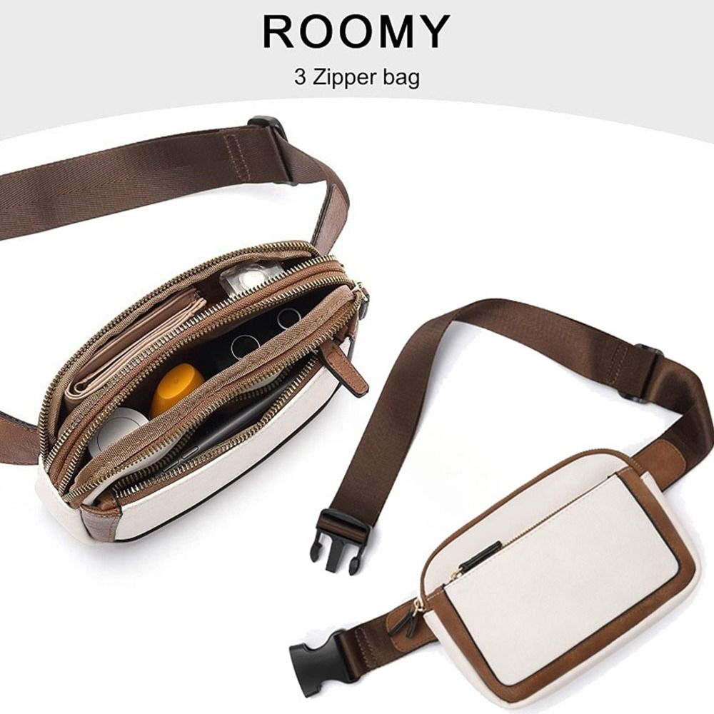 Women's Brown PU Leather Crossbody Waist Belt Bag Travel Fanny Pack
