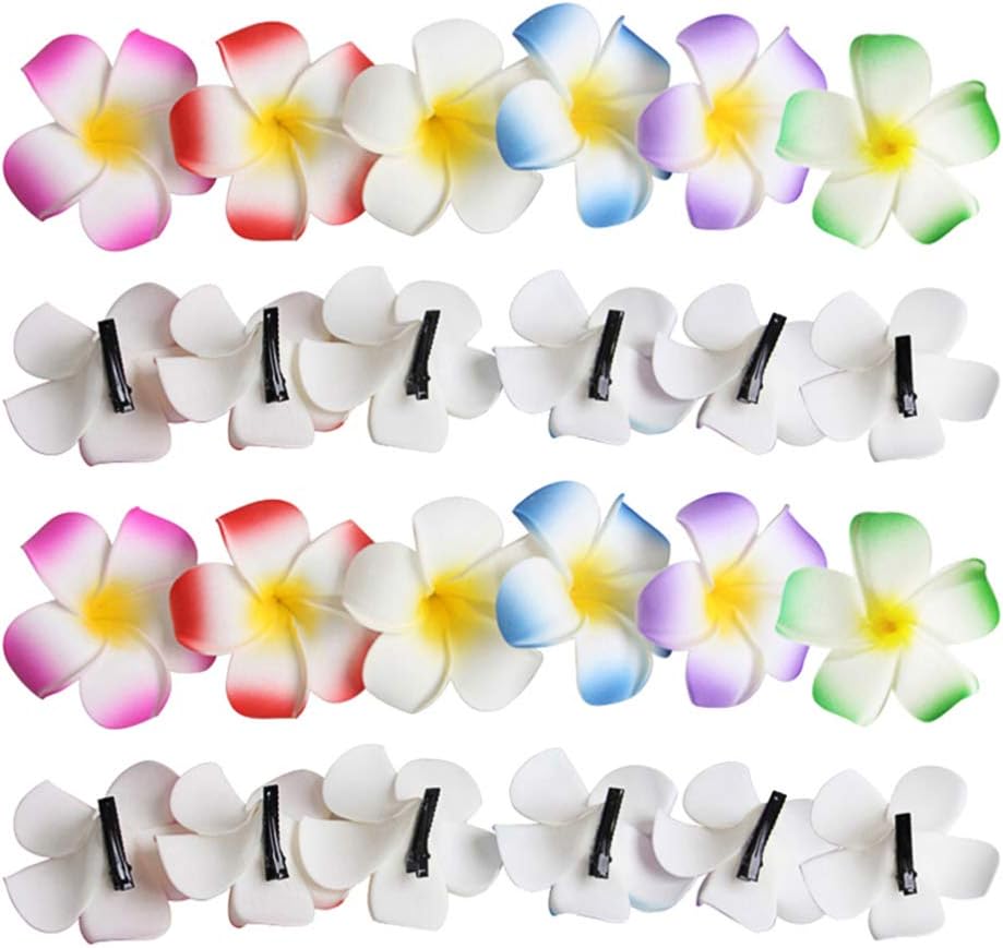 24pcs Flower Hair Clips, Hawaiian Plumeria Flowers, Plumeria Hibiscus Barrettes, Wedding Party, Beach Hair Clips for Women and Girls