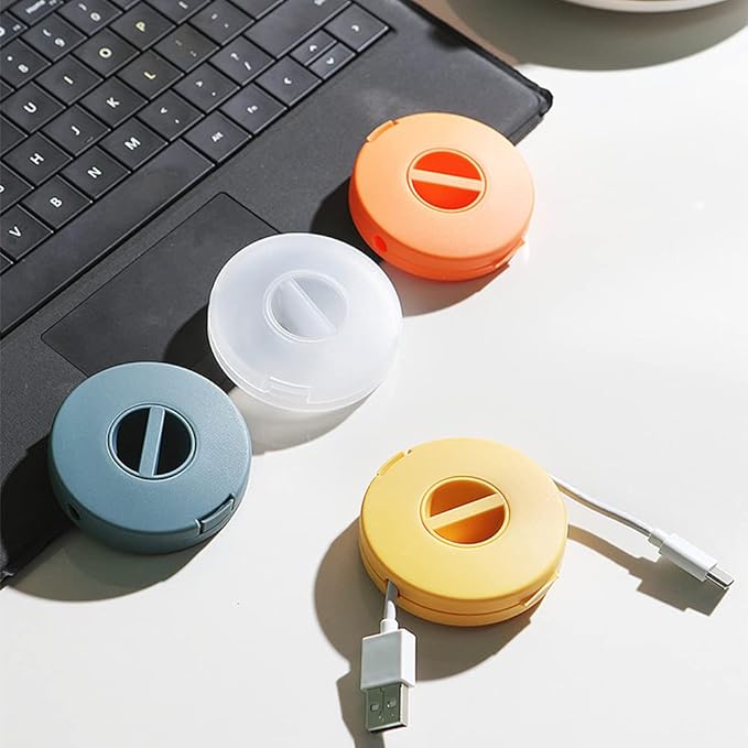 Set of 4 cable holders, empty, retractable, compact and versatile, for USB cables, charging cables and small accessories R