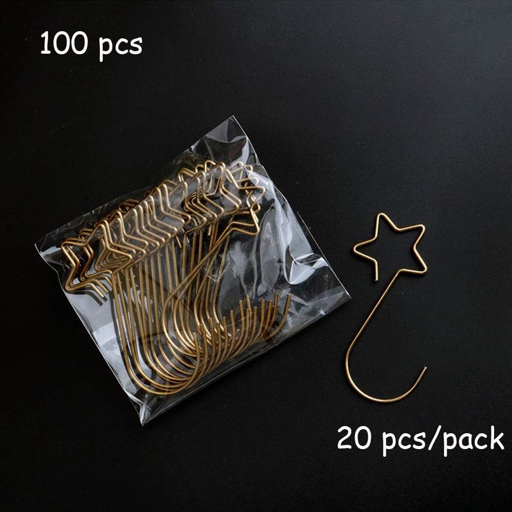 Gold Star Christmas Tree Baubles Hooks, 100 Pack for Decoration