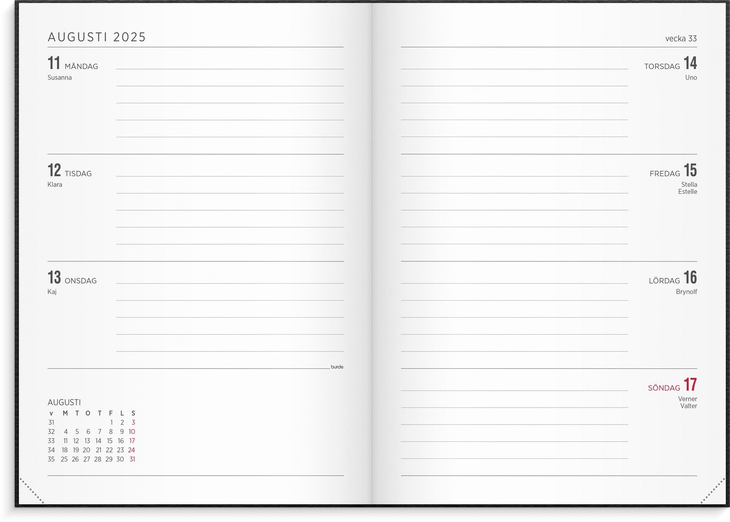Calendar 2025 Senator A5 Vega black
