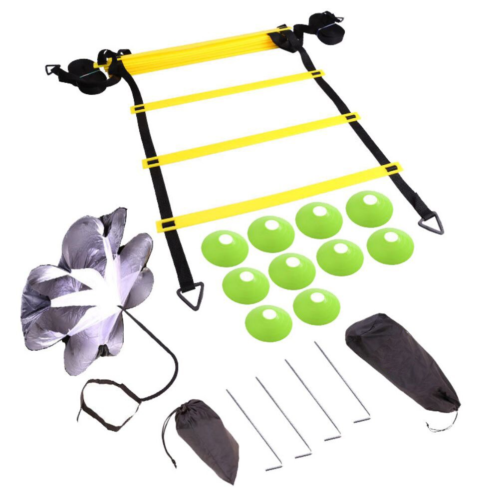 Football Speed and Agility Training Equipment 18-Piece Set with Ladders, Cones, Parachute