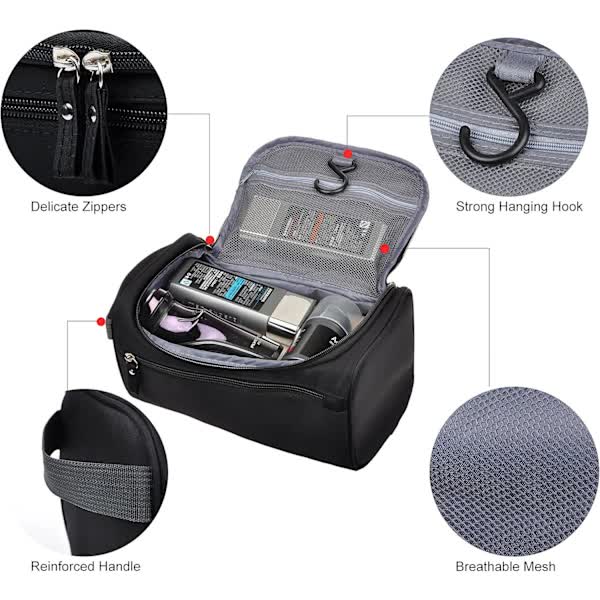 Men's Small Travel Toiletry Bag Black for Shaving Shower Hygiene Items