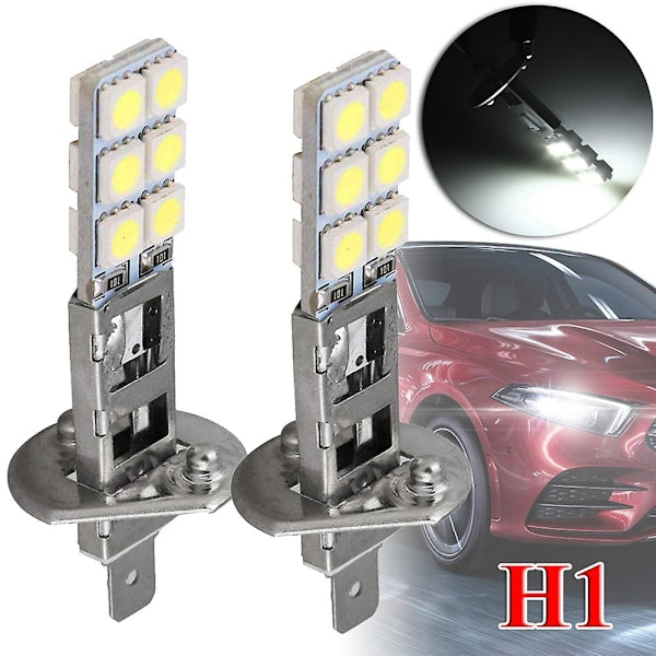 2 pcs H1 LED Headlight Bulbs Kit 6000K Super White 55W Fog Light with 12 SMD 5050 Chips