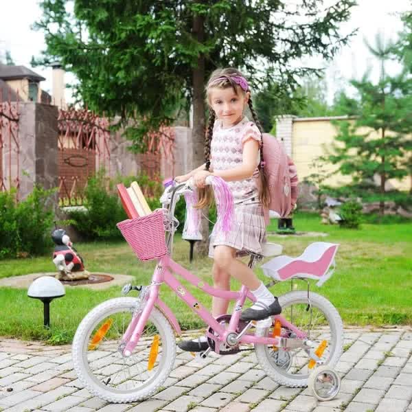Pink Purple Children's Bicycle Basket with Adjustable Front Straps
