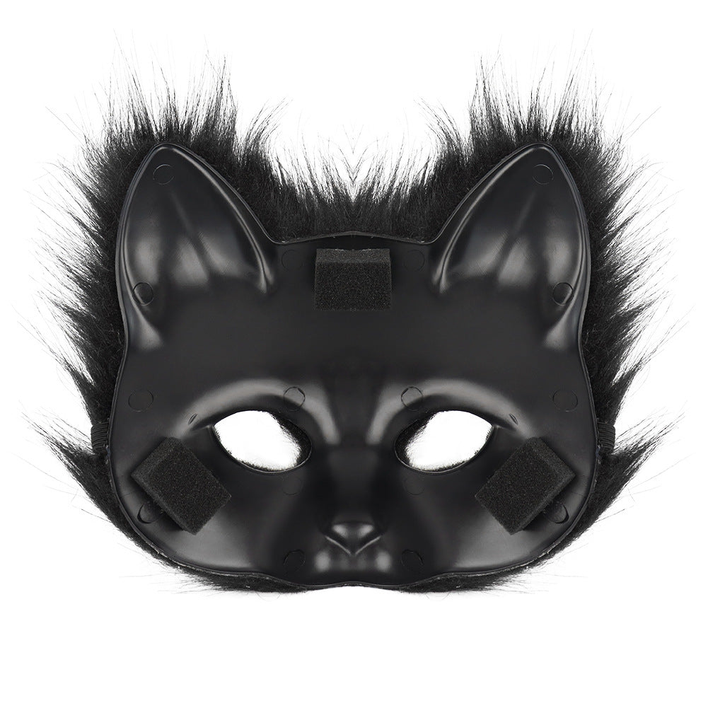 Halloween costume simulation fox mask gloves plush fox tail handmade animal tail cosplay props accessories Red, brown and white three-piece set One Size