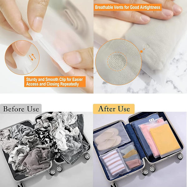 Zipper Bags for Clothes 35pcs Frosted Resealable Bag Plastic Zip-Lock Seal Clothing Bags for School Trip Reusable Travel Waterproof