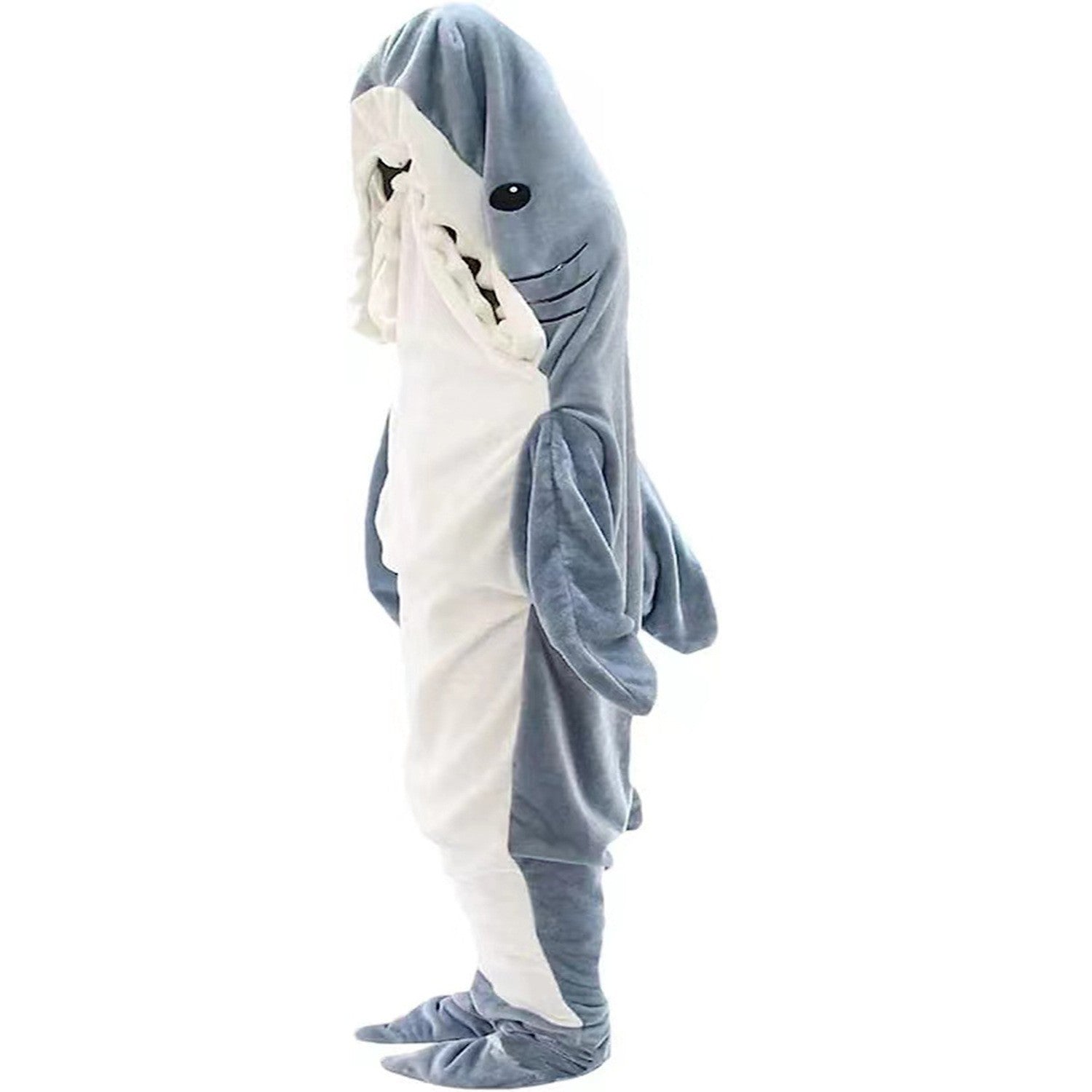 Shark-shaped sleeping bag blanket cartoon animal jumpsuit flannel men's and women's home clothes shark pajamas Blue-gray shark 140