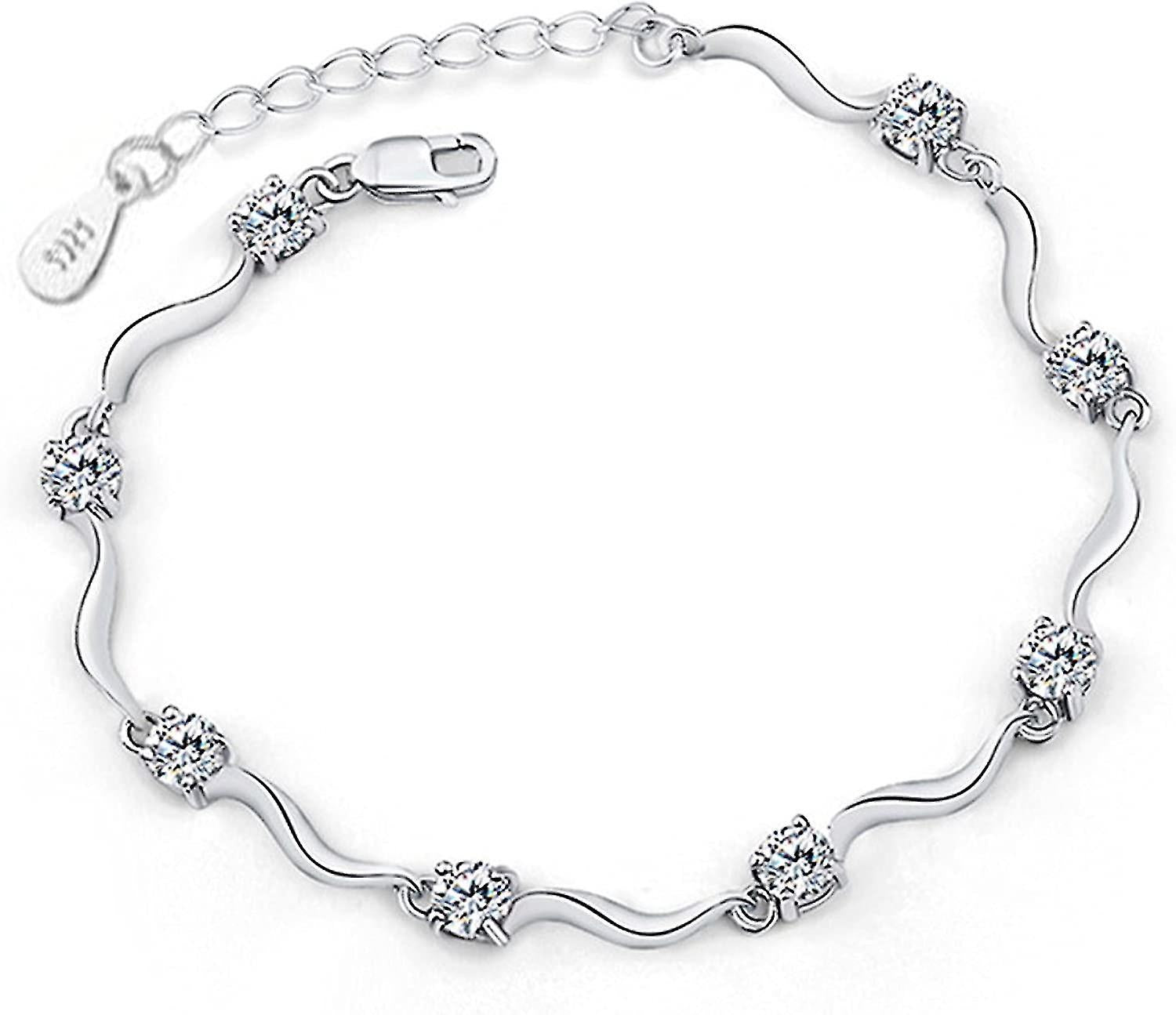 925 Sterling Silver Bracelet with Shiny White Zirconia Compatible with Women and Girls