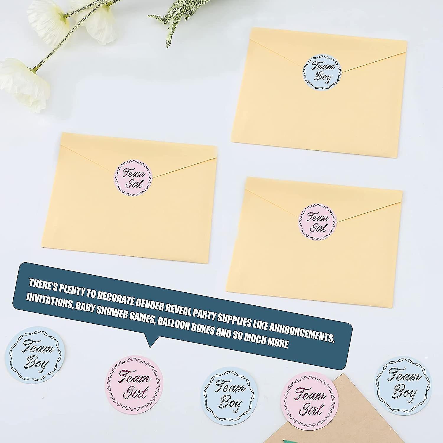 40 Pcs Gender Reveal Stickers Team Boy Team Girl Label Stickers Blue And Pink Round Stickers