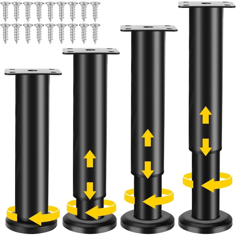 Furniture Legs Black 4 pcs Adjustable 18-30 cm with 18 Screws Metal Cabinet Feet for Sofa Table Chair