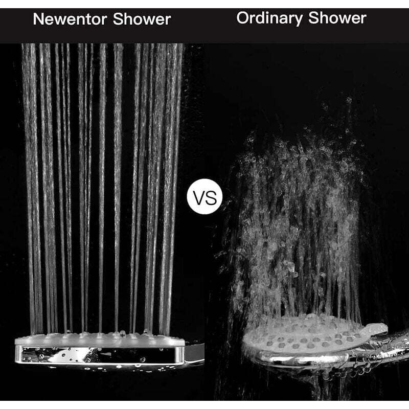 DEBUNS High Pressure Shower Head, Large Square with One-Hand Control, 6 Shower Modes, Chrome