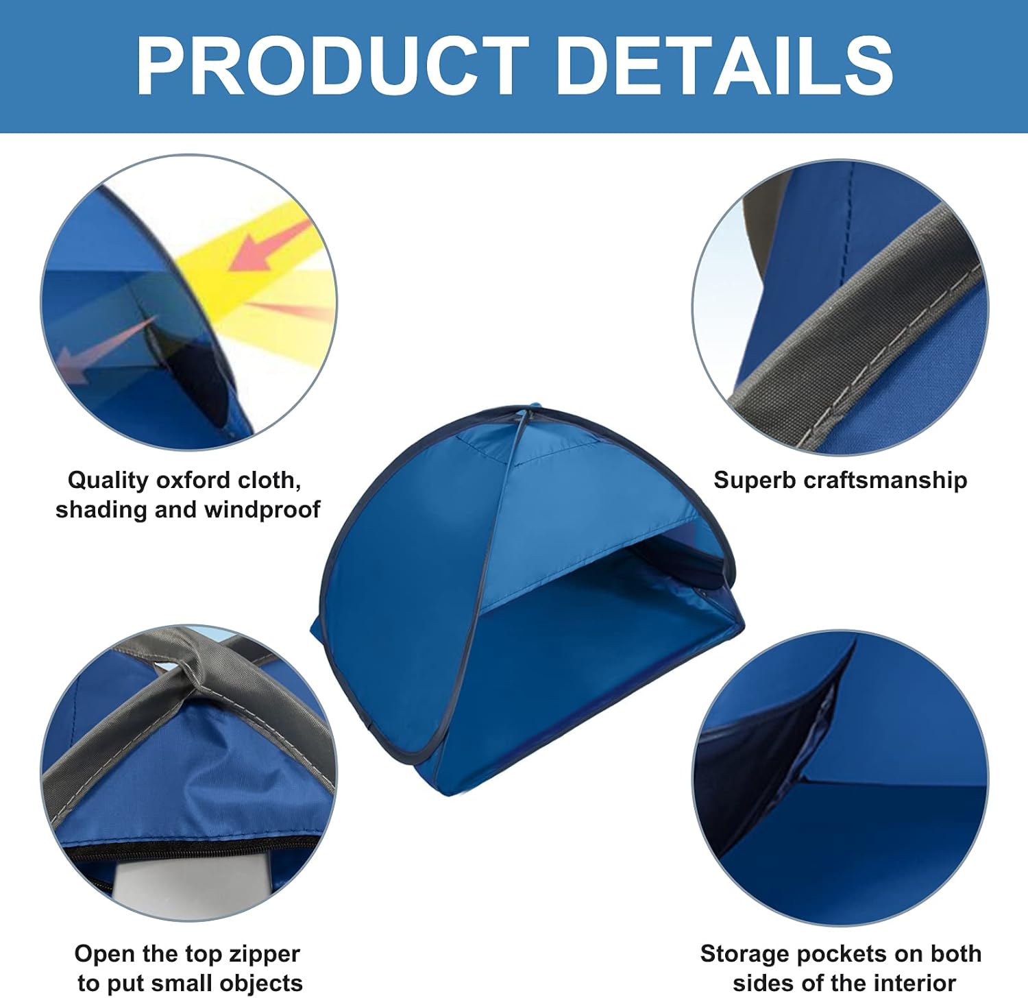 Pop-up Beach Shelter - Portable Beach Tent Anti-UV, Windproof, Picnic Tent for Small Dogs, Cats and Other Small Pets, Blue