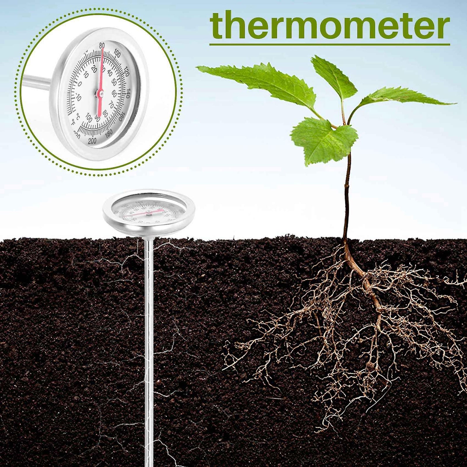 Compost soil thermometer 50 cm length stainless steel