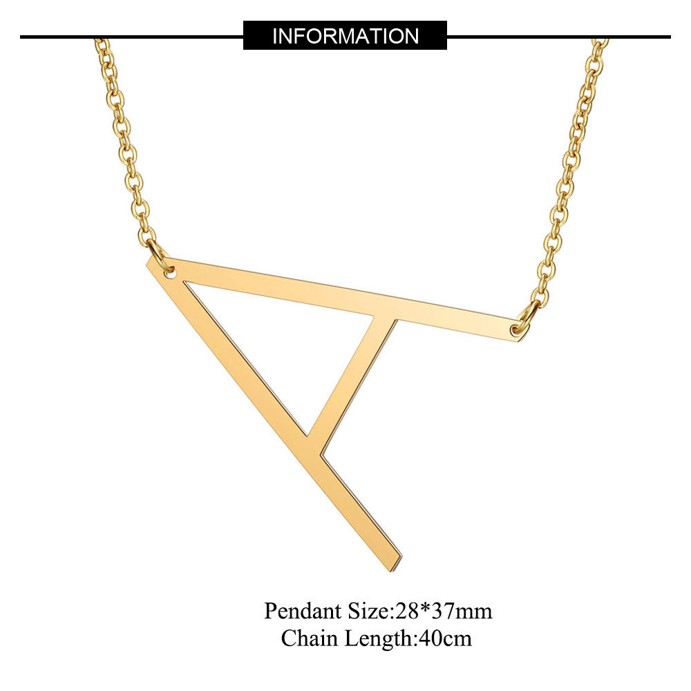 Gold Side Block Shaped Initial Letter Necklace for Women Stainless Steel English Letter AA